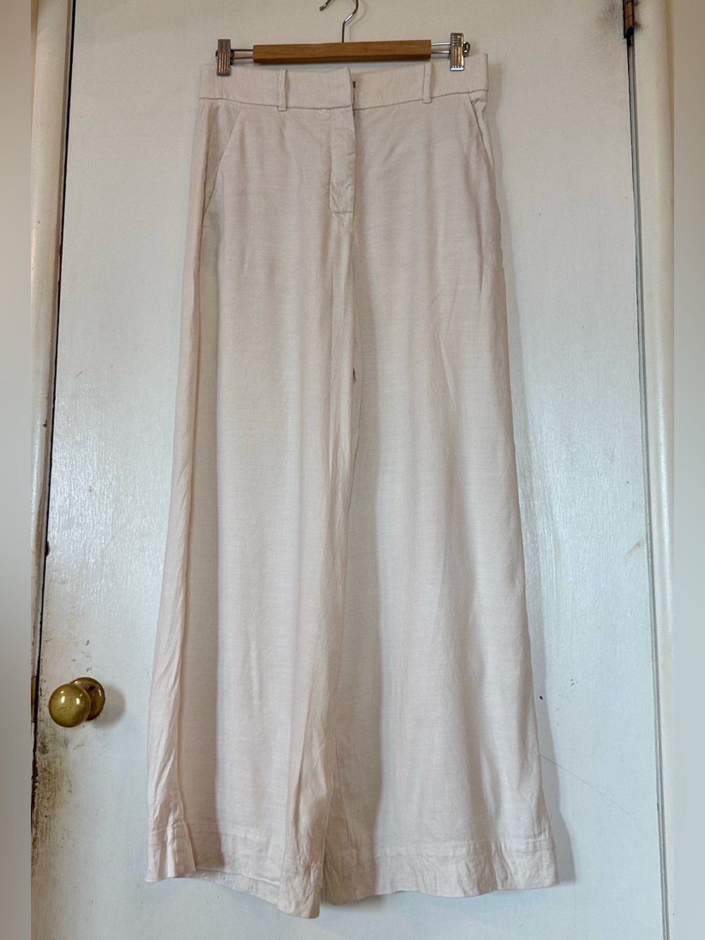Everlane White/Cream Wide-Leg Linen Stretch Linen Blend Pants | Women's Size 4